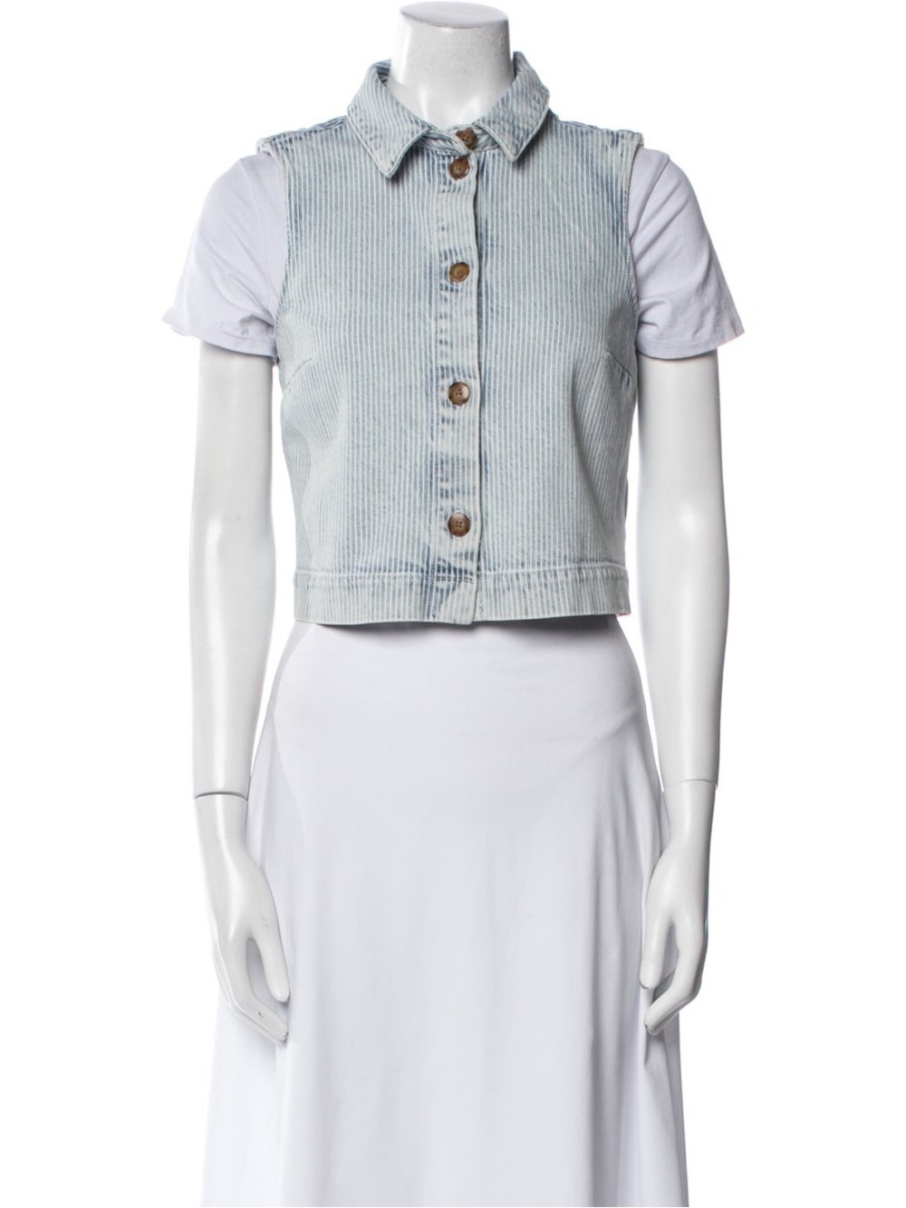 Sezane Light Blue Cropped Denim Vest